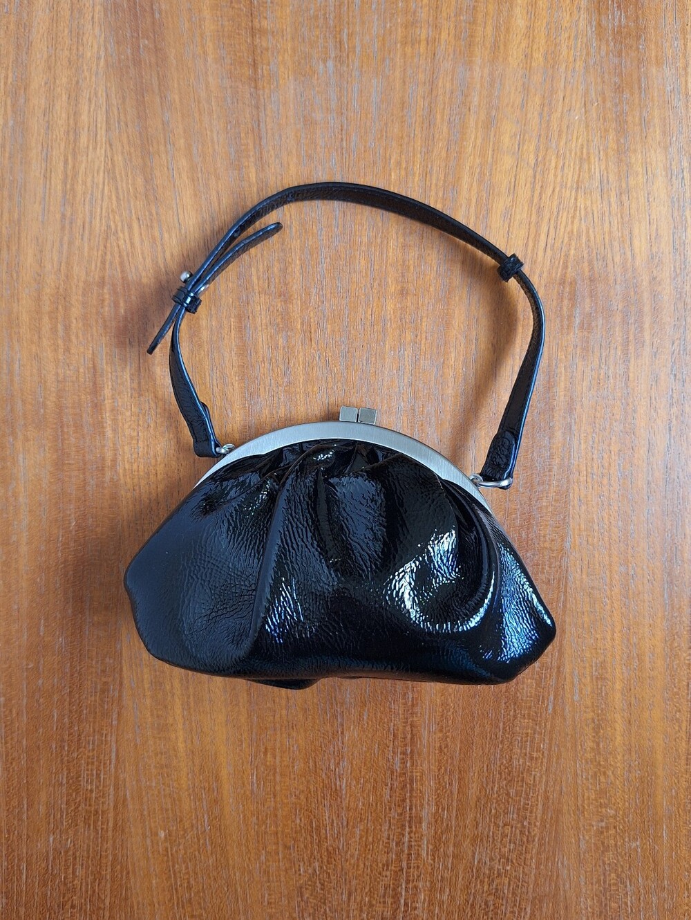 Vintage Kenneth Cole Genuine Leather Kisslock Frame Bag Black Patent Retro Y2K